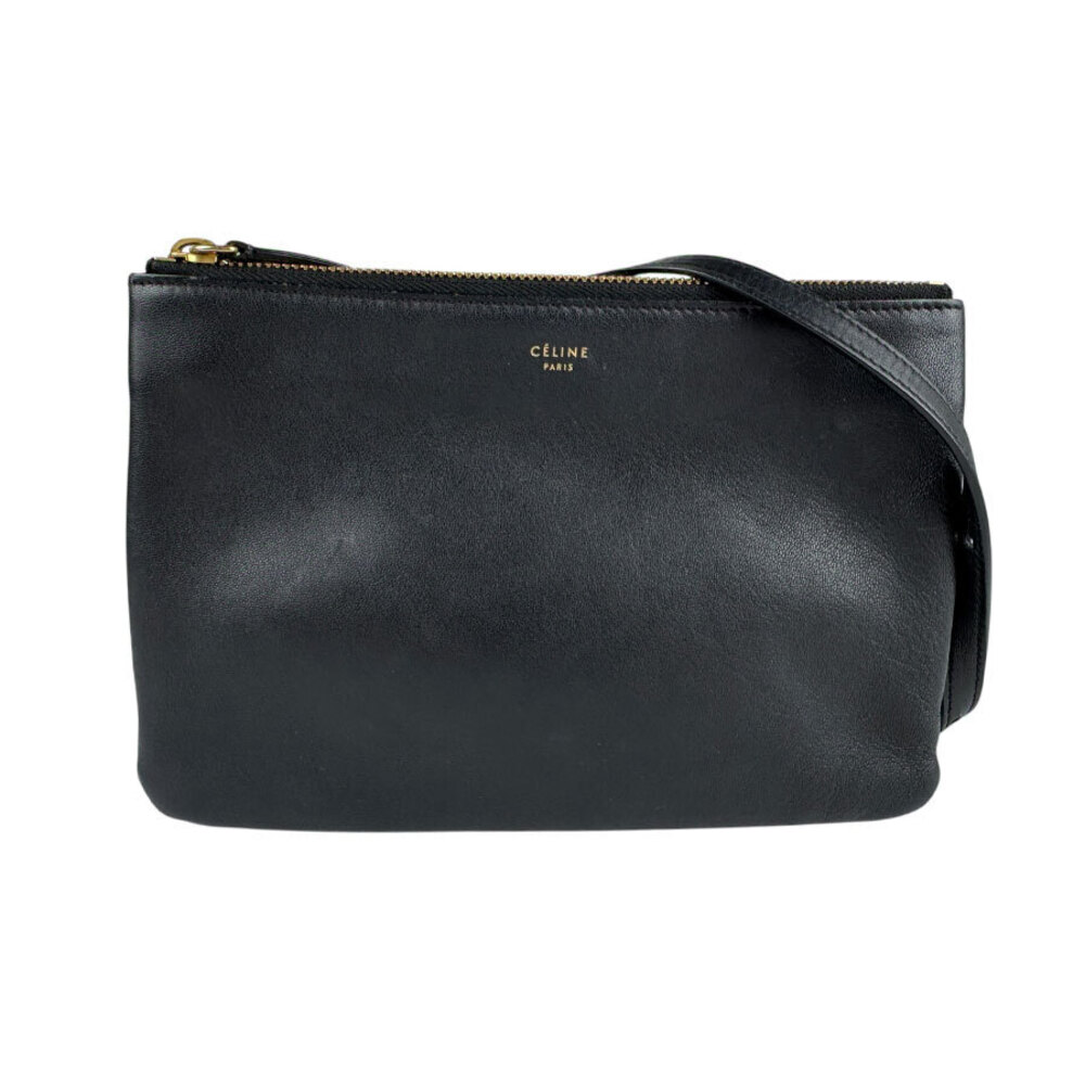 Celine Trio Leather Shoulder Bag Black